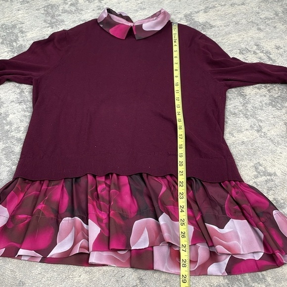 Ted Baker Brianca Porcelain Rose Layered Look Sweater Purple Peplum Sz 4 - Picture 11 of 13
